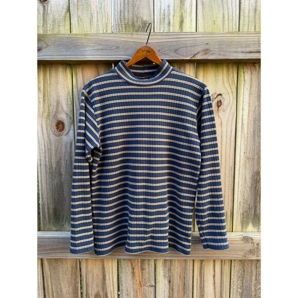 Vintage 90s Mountain Lake Ribbed Stripe Mockneck Tee - Picture 6 of 8